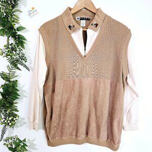 Vintage Blast Petites‎ Womens Sweater Vest Top Beige & Cream Sz L《875》J